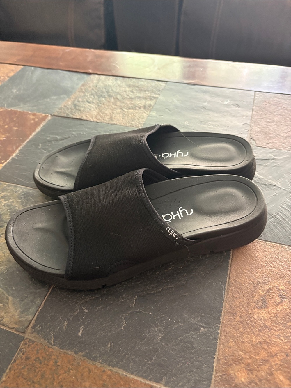 Ryka Re-Zorb Black Womens Slide Sandals with Fabric Top size 8.5